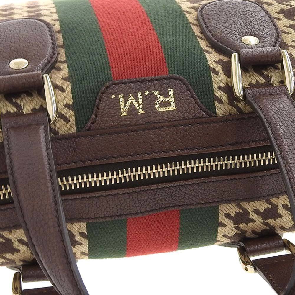 GUCCI Seventies Houndstooth Boston Bag Canvas x Leather Brown 271624 525040 - Picture 6 of 8